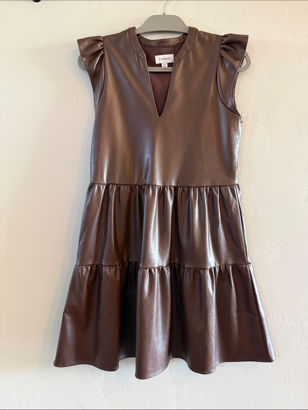 Evereve Chocolate Brown Faux Leather Tiered Dress